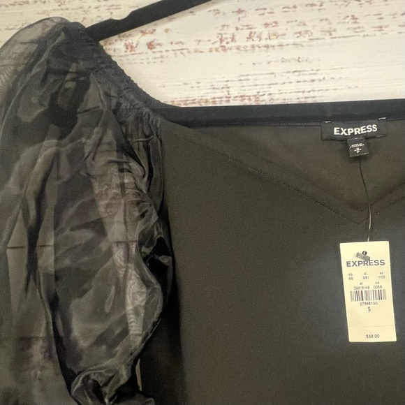 Express Black Blouse with Sheer Sleeves - Picture 4 of 7